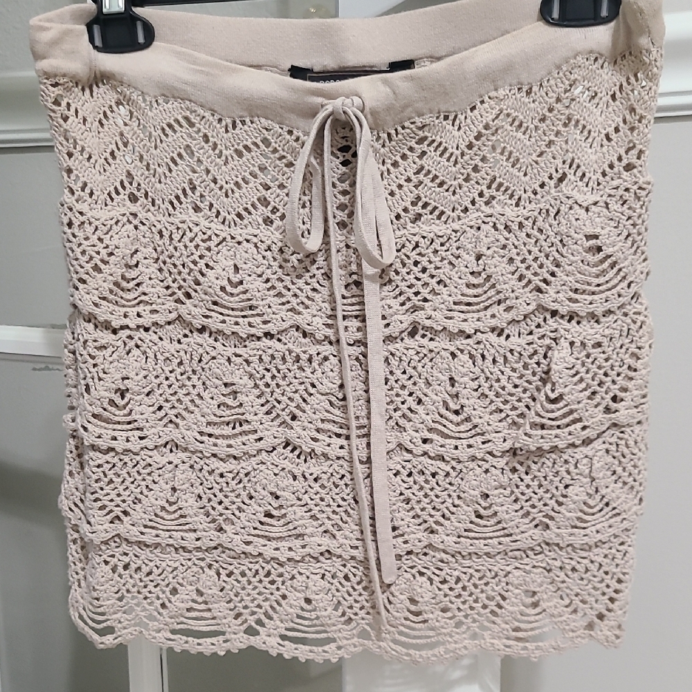 BCBGMaxAzria Tan Cream Resort Pencil Skirt with Tiered Tie Front